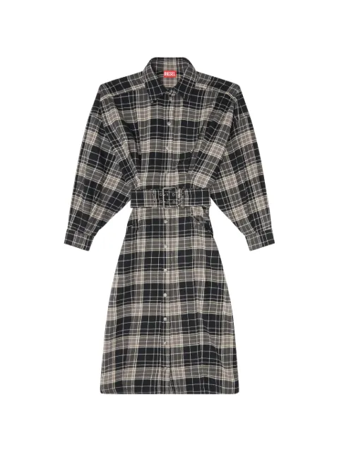Diesel midi dress in check flannel with wide belt Black A221140WEBS
