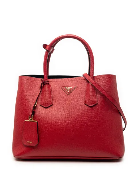 Prada Pre-Owned 2013-2026 Medium Saffiano Cuir Double satchel Red WFRWZPB6Z70ABGRL