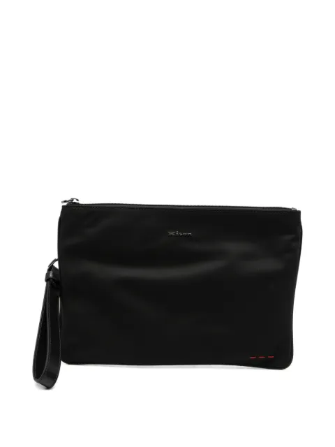 Kiton logo-plaque zip-top pouch bag Black UBA0059N0127001006