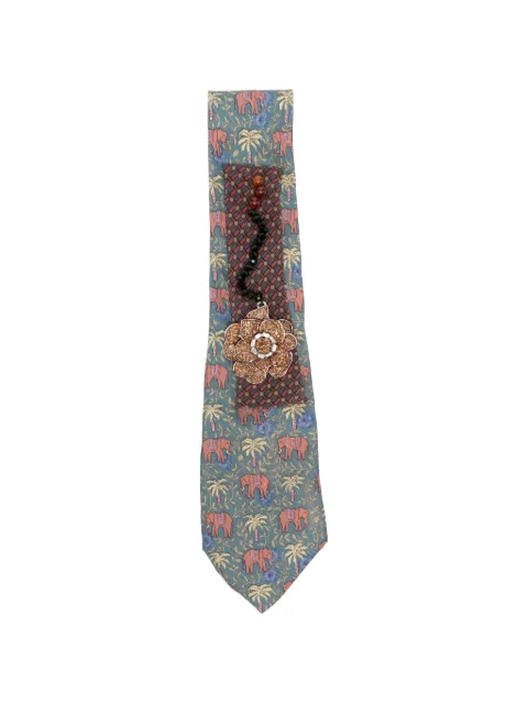 A.N.G.E.L.O. Vintage Upcycling x Stefania Bertoni customised Hermés elephant-print embellished tie Blue AU180BAW