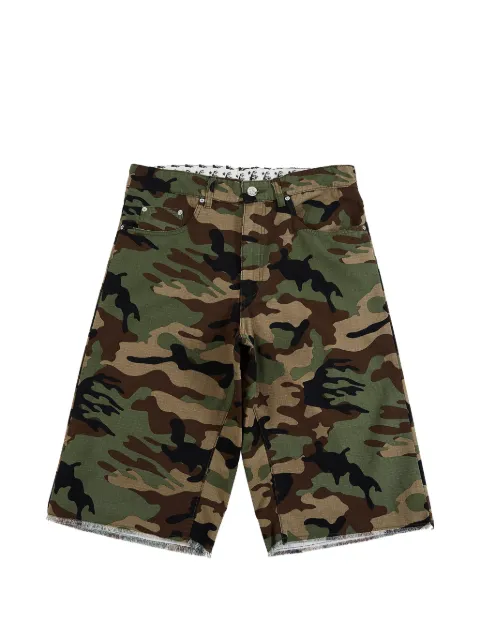 HELLSTAR camouflage-print raw-edge shorts Green HSR276
