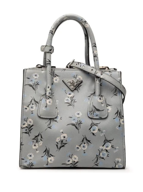 Prada Pre-Owned 2010-2026 Saffiano Floral Print Twin Pocket satchel Grey 0ZETB4UK7F42C0CO