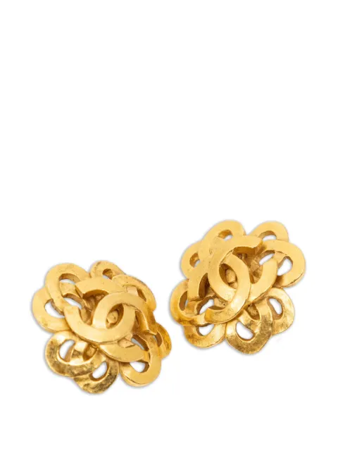CHANEL Pre-Owned interlocking CC floral earrings Gold 97P