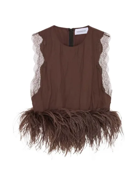16Arlington Dickens feather-trim lace-detail top Brown T463SS2601CHOCOLATE