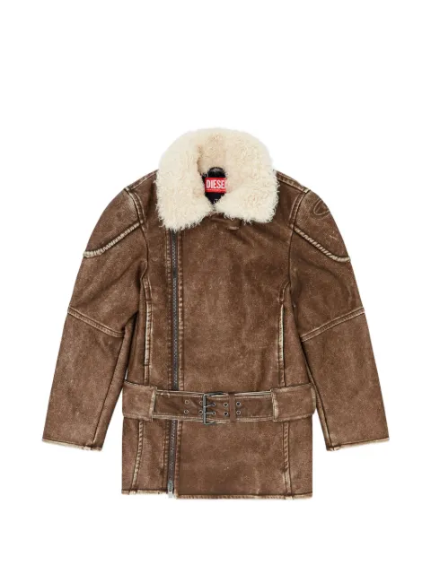 Diesel double-breasted aviator-biker coat Brown A221540WEBJ