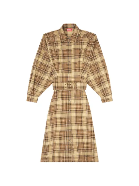 Diesel midi dress in check flannel with wide belt Brown A221140WEBS
