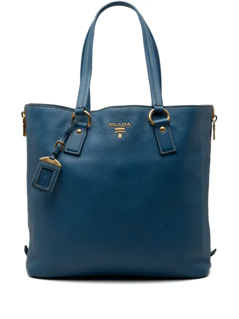 Prada Pre-Owned 2000-2026 Vitello Daino Side Zip Shopper tote bag Blue LBBRGUQ08EODBA44