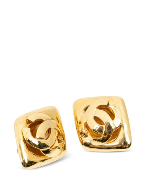 CHANEL Pre-Owned Interlocking CC square clip-on earrings Gold 97P