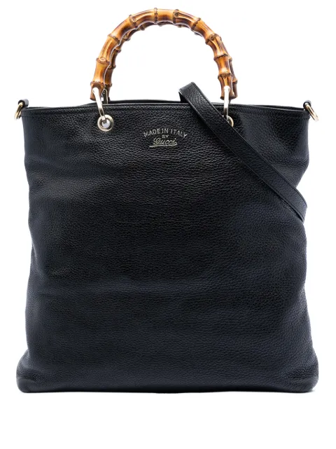Gucci Pre-Owned 2016-2026 Tall Leather Bamboo Shopper Tote satchel Black QQGMZR7IG0NBP94C