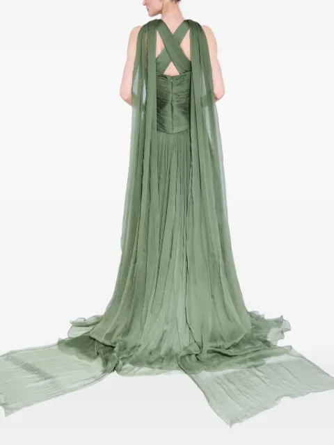 M.Marquise Krista plissé halterneck gown Green KRISTA