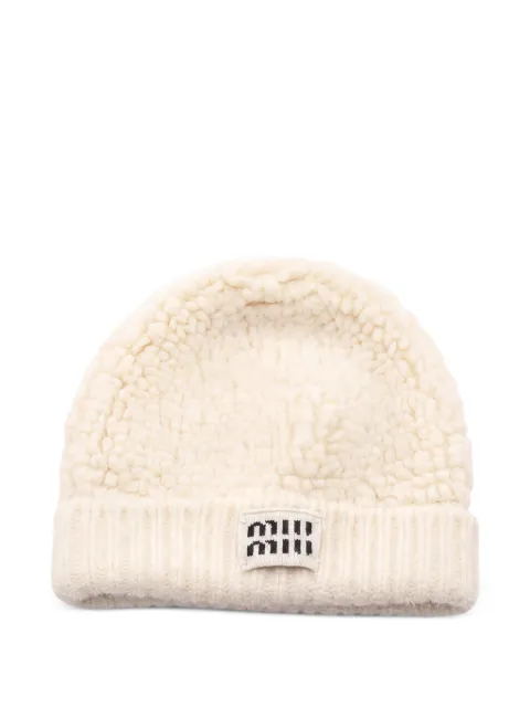 Miu Miu Pre-Owned 2010s logo-patch beanie hat Neutrals 1062055