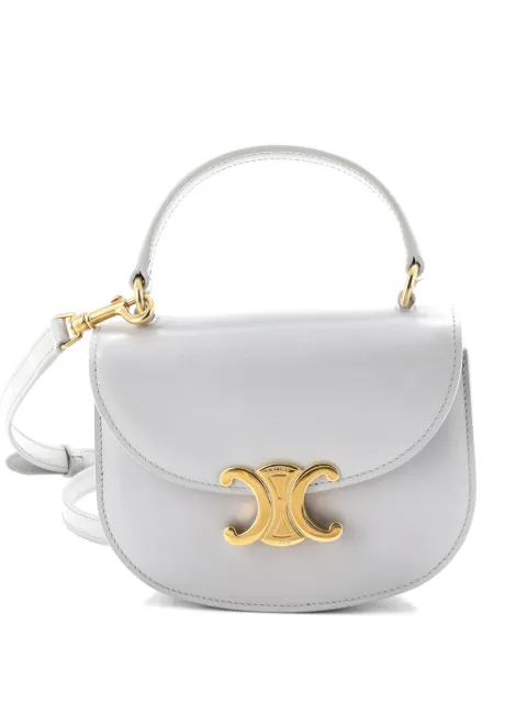 Celine Pre-Owned Triomphe Besace Clea Top Handle Flap Bag Leather Mini satchel Grey YQECP64V8HXD5CR8