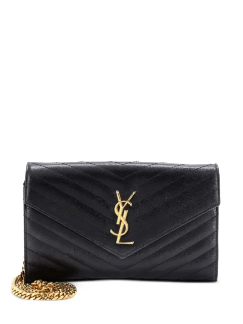 Saint Laurent Pre-Owned Classic Monogram Wallet on Chain Matelasse Chevron Leather Medium crossbody bag Black DP4CSZ0DLZNUL3P3