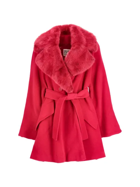 Vintage Mondrian fur-collar belted coat Red W251111514