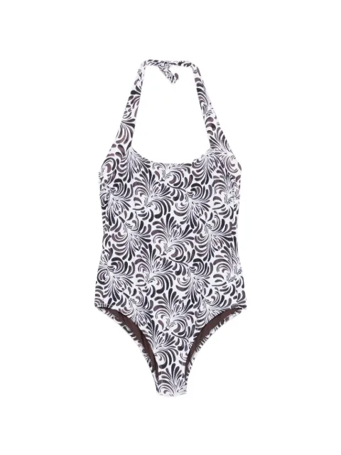TWINSET botanical-print halterneck swimsuit White 261LMMG02