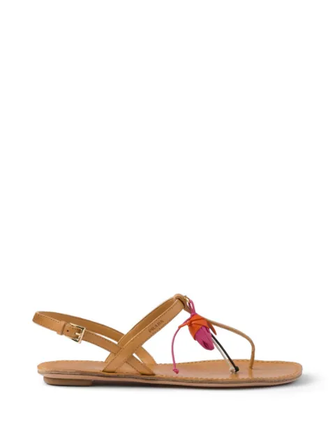 Prada antiqued leather thong sandals with floral ornament Neutrals 1Y510OF005V69