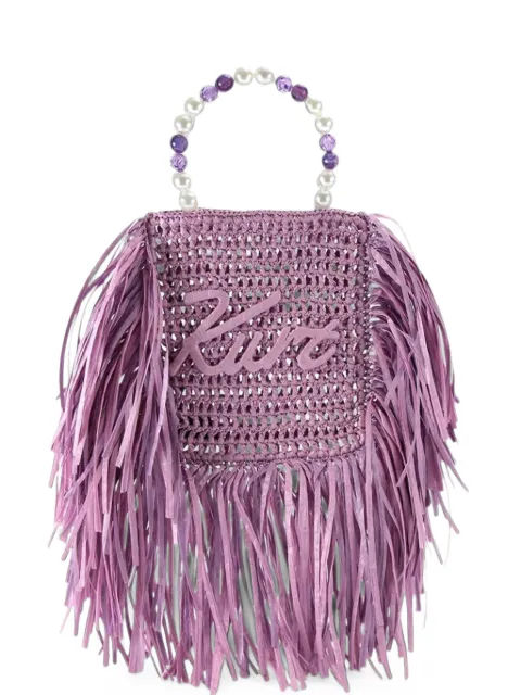 Kurt Geiger London fringe-trimmed beaded-handle tote bag Purple 5568895999