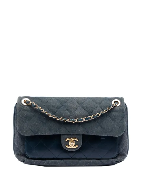 CHANEL Pre-Owned 2016-2017 CC Quilted Denim and Calfskin Front Pocket Single Flap crossbody bag Blue Z44XJHF4CO2Q3SM9