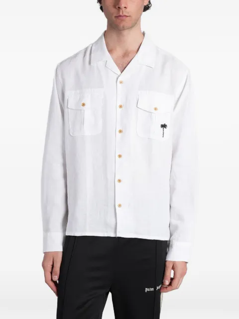 Palm Angels logo-embroidered flap-pocket shirt White PMGE04PS26FAB0010110