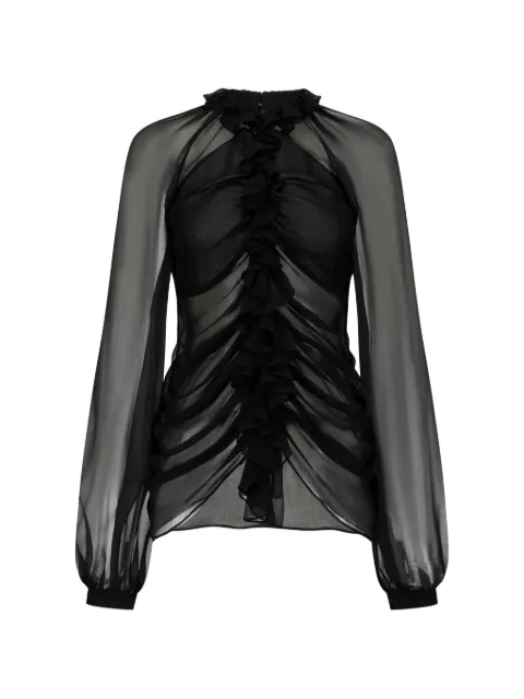OUDE WAAG ruffled ruched-detail blouse Black OW26SSST07S1BL900