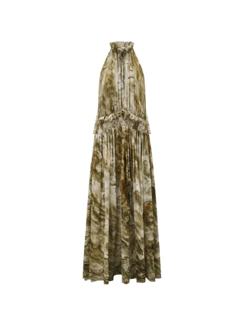 OUDE WAAG marble-print ruffled dress Green OW26SSDS19P2GR054