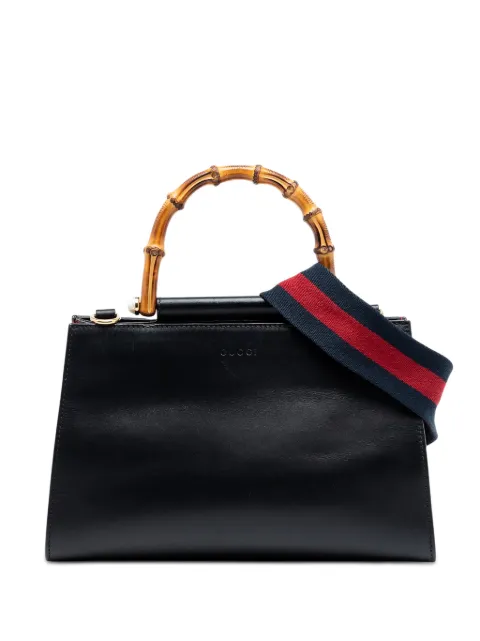 Gucci Pre-Owned 2016-2025 Small Leather Bamboo Nymphaea Web satchel Black ARACVZNNEZY7W4EJ