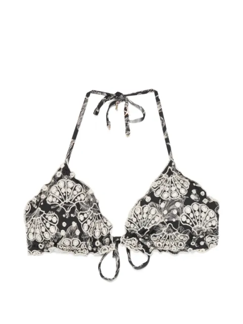 TWINSET Toile de Jouy broderie anglaise bikini top Black 261LMMD22