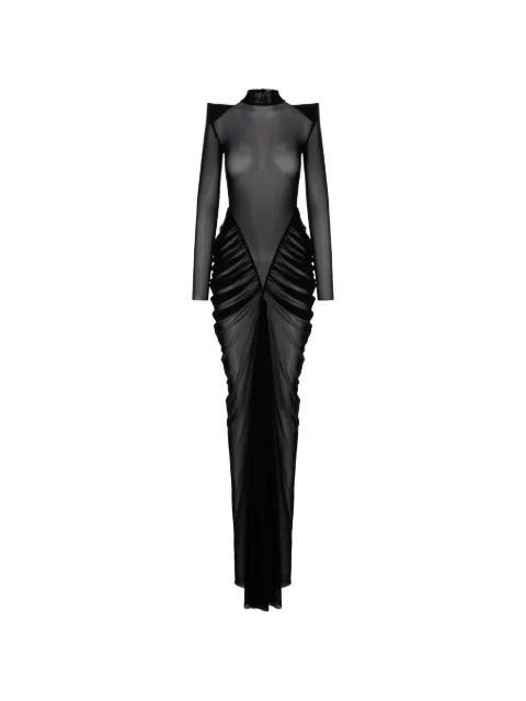 V:PM ATELIER Stella sheer ruched-detail maxi dress Black LLAVPM