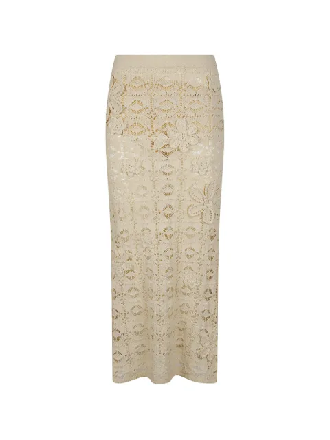 PINKO floral-appliqué crochet-knit midi skirt Neutrals 106861A3B8