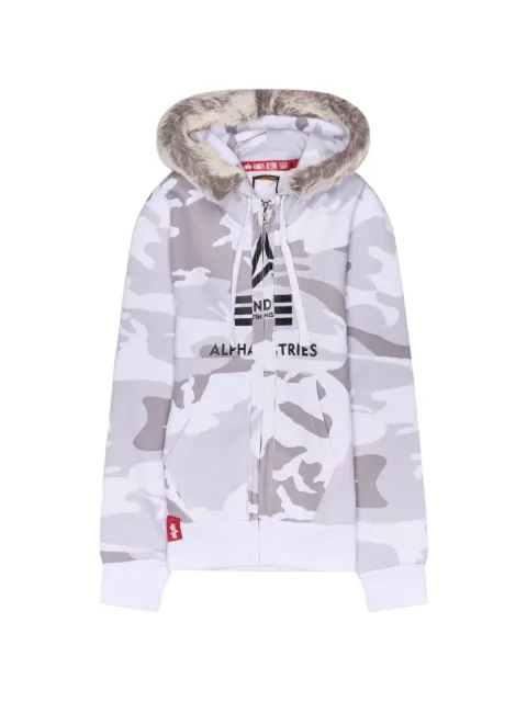 PROTOTYPES camouflage-print fur-trimmed hoodie White PROMHDS0001