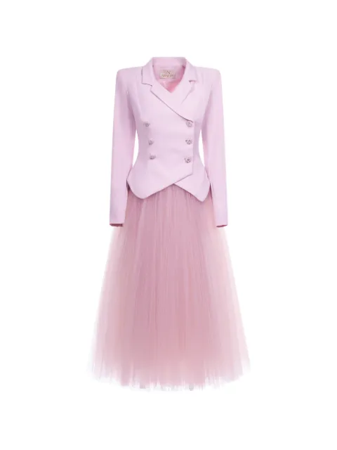 ARAFTU double-breasted tulle-panel dress Pink COJK360326MIDI