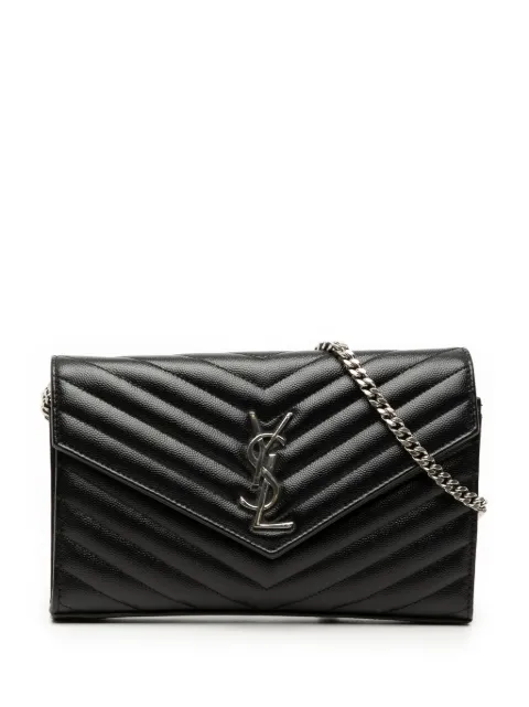 Saint Laurent Pre-Owned 2017 Grain De Poudre Chevron Monogram Envelope Chain Wallet crossbody bag Black VDJ4JCZC1MI9QORC