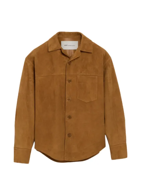 AMI Paris suede-finish button-up jacket Grey USH826LH0059