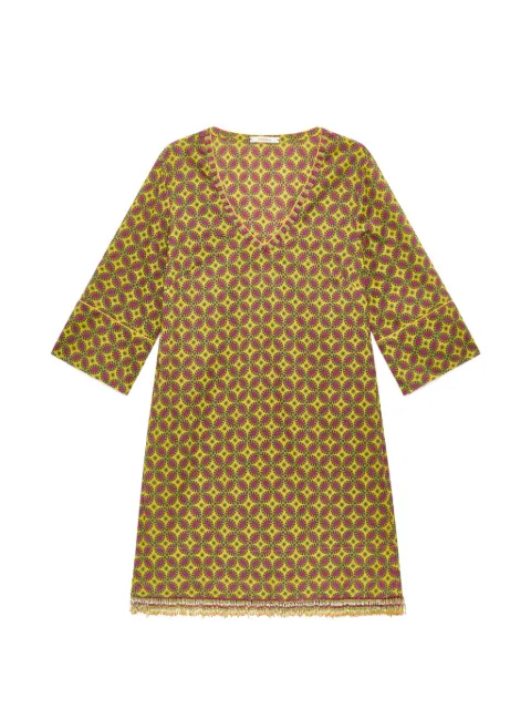 MALIPARMI geometric-print bead-embellished mini dress Yellow JF669815215B7003