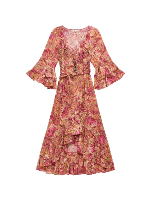 MALIPARMI sweet butterfly-print tiered asymmetric dress Pink JF669515217B7008