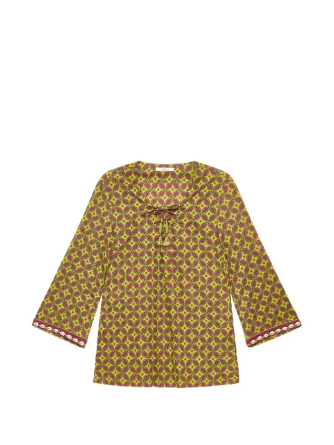 MALIPARMI shell-embroidered geometric-print shirt Yellow JM559215215B7003