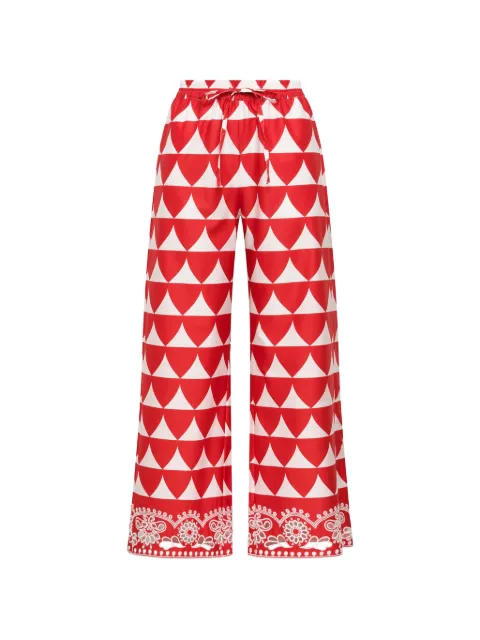 MALIPARMI optical-print broderie-trim trousers Red JH807315216B3036