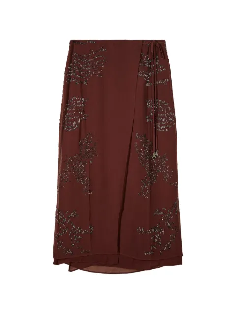 Patrizia Pepe hand-embroidered wrap skirt Brown 2G1055A729