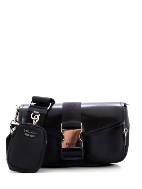 Prada Pre-Owned Buckle Pocket Spazzolato Leather and Tessuto crossbody bag Black RER658H4JAQBDJ3J