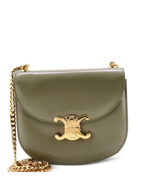 Celine Pre-Owned Triomphe Besace Clea Chain Flap Bag Leather shoulder bag Green BH0GDBUR1B25XKTK