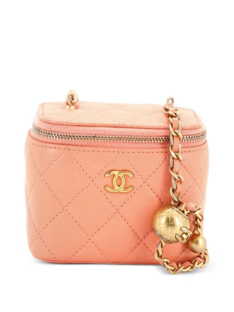 CHANEL Pre-Owned Pearl Crush Vanity Case with Chain Quilted Lambskin Mini clutch bag Orange RJYKQEPUX0BRSU5G