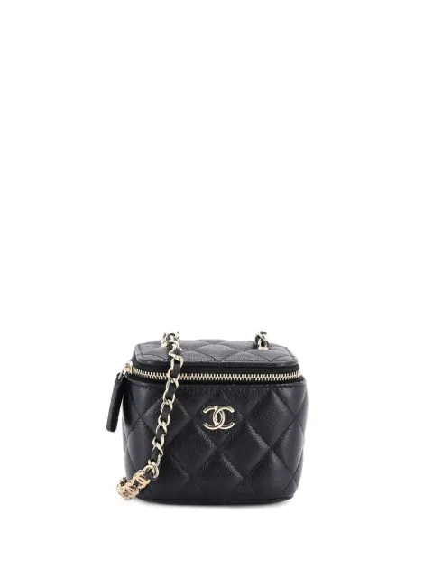 CHANEL Pre-Owned Tiny CC Link Vanity Case with Chain Quilted Caviar Mini clutch bag Black PQIRQH13J73T41YT