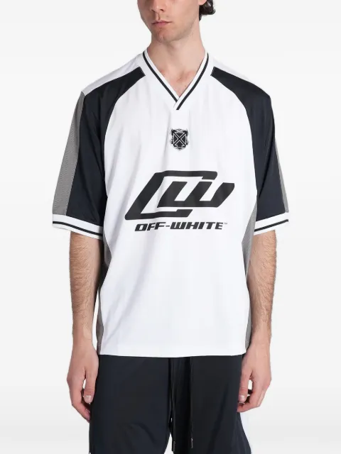 Off-White logo-print V-neck T-shirt White OMAD013S26JER003