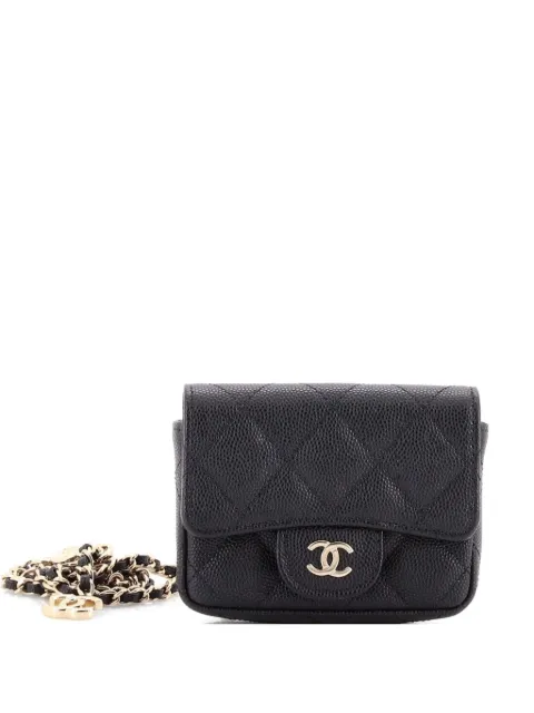 CHANEL Pre-Owned Classic Flap Chain Quilted Caviar Mini belt bag Black 4R4PXU1E4I161X9K