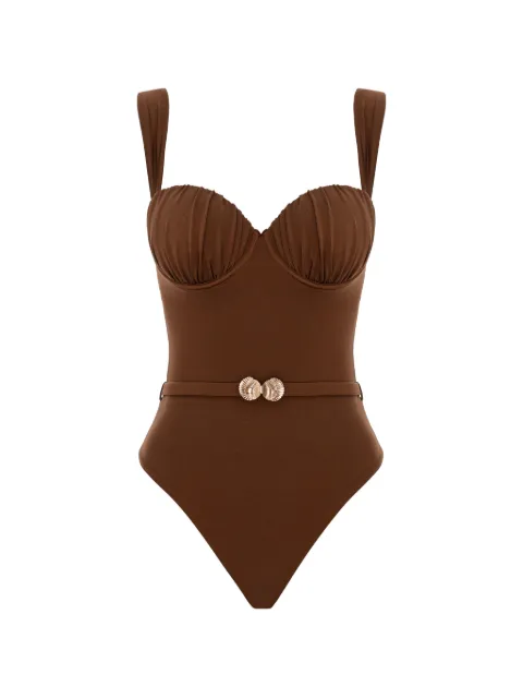 Noire Swimwear seashell-belt swimsuit Brown NSW418