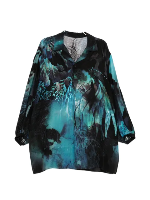Yohji Yamamoto graphic-print camp-collar shirt Black HKB16435