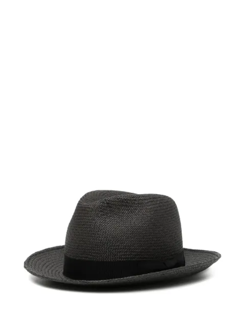 Yohji Yamamoto woven-design grosgrain-trim fedora hat Black HKH03962