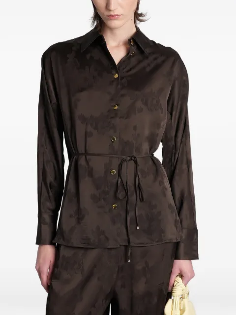 GANNI jacquard-pattern belted shirt Brown A1040264
