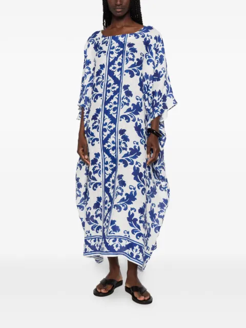 Robert Friedman damask-print kaftan midi dress White M452KIRANL18