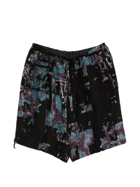 Yohji Yamamoto abstract-print wide-leg shorts Black HKP30427